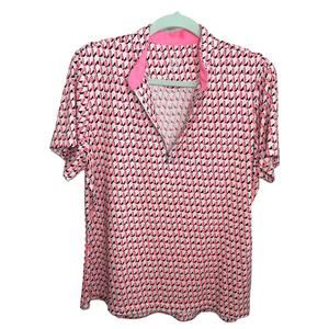 Tail White Label Short Sleeve Workout Tennis Top Coral White Black Size XL